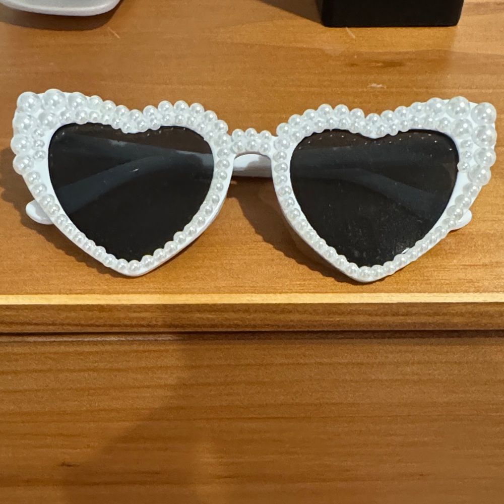 Pearl-Embellished Heart Sunglasses in White